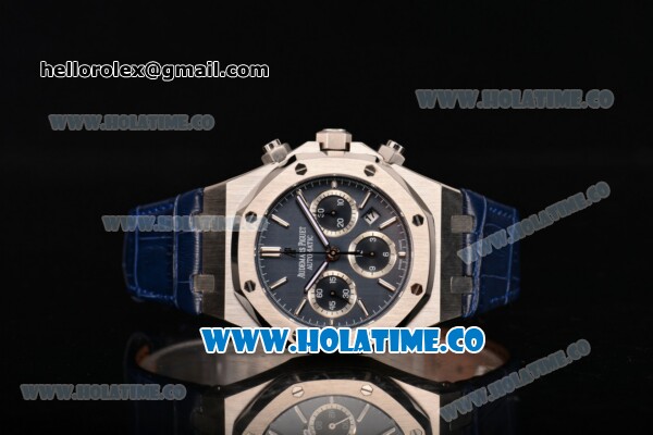 Audemars Piguet Royal Oak Chronograph 41mm Swiss Valjoux 7750 Automatic Steel Case with Blue Dial Stick Markers and Blue Leather Strap (EF) - Click Image to Close